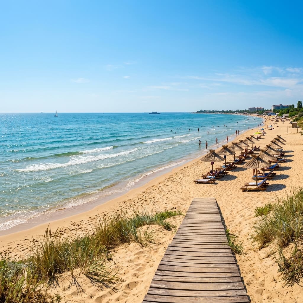 The beautiful sandy beach of Zatoka near the guesthouse.